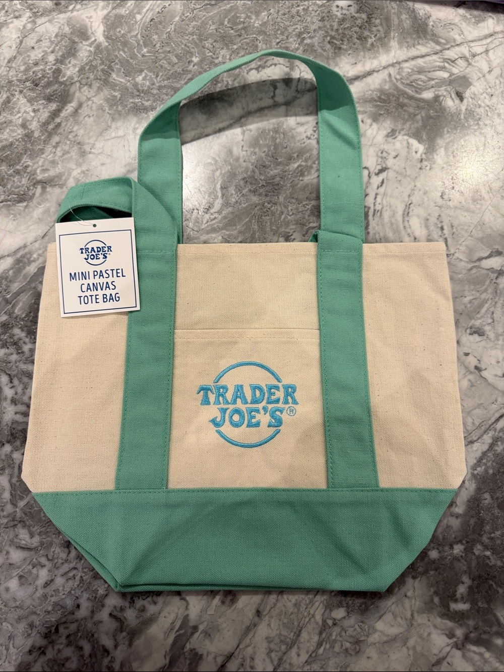 Trader Joe's Mint Green and Cream Canvas Tote